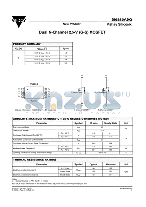 SI6926ADQ datasheet - Dual N-Channel 2.5-V G-S MOSFET