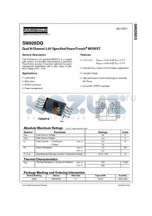 SI6926DQ datasheet - Dual N-Channel 2.5V Specified PowerTrench MOSFET