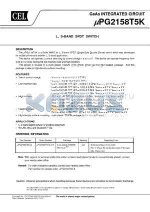 UPG2158T5K_0512 datasheet - L, S-BAND SPDT SWITCH