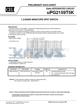 UPG2159T5K-E2 datasheet - L,S-BAND MINIATURE SPDT SWITCH