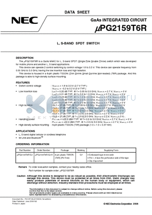 UPG2159T6R-E2 datasheet - L, S-BAND SPDT SWITCH