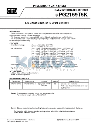 UPG2159T5K datasheet - L,S-BAND MINIATURE SPDT SWITCH