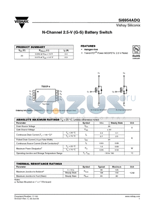 SI6954ADQ datasheet - N-Channel 2.5-V (G-S) Battery Switch