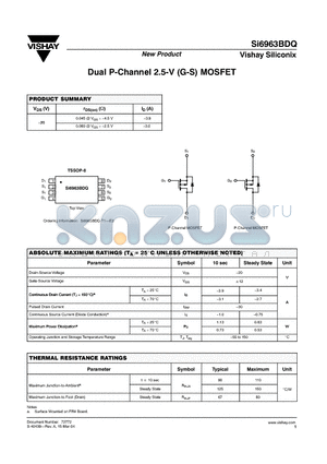 SI6963BDQ datasheet - Dual P-Channel 2.5-V (G-S) MOSFET