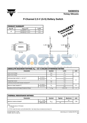 SI6965DQ datasheet - P-Channel 2.5-V (G-S) Battery Switch