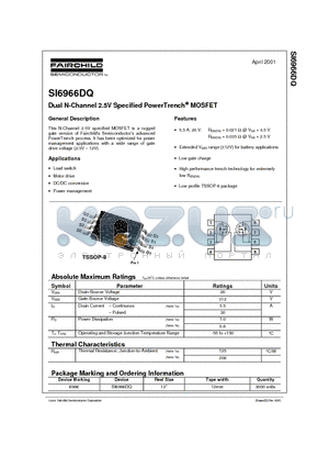 SI6966DQ datasheet - Dual N-Channel 2.5V Specified PowerTrench MOSFET
