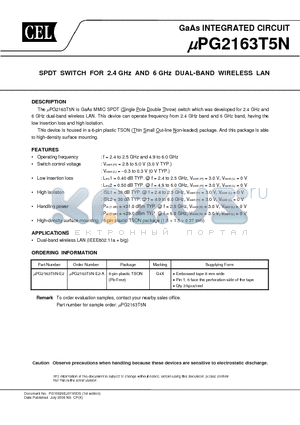 UPG2163T5N datasheet - SPDT SWITCH FOR 2.4 GHz AND 6 GHz DUAL-BAND WIRELESS LAN