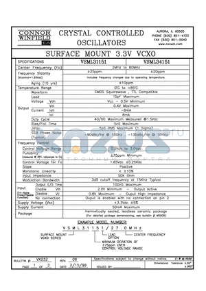 VSML34151 datasheet - SURFACE MOUNT 3.3V VCXO