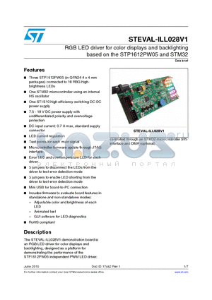 STEVAL-ILL028V1 datasheet - RGB LED driver for color displays and backlighting based on the STP1612PW05 and STM32