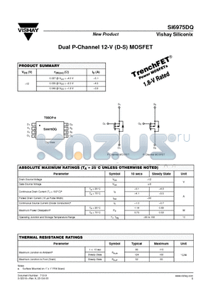 SI6975DQ datasheet - Dual P-Channel 12-V (D-S) MOSFET
