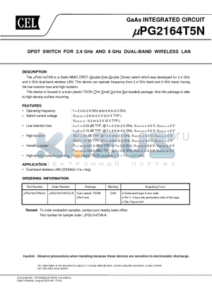 UPG2164T5N-E2 datasheet - DPDT SWITCH FOR 2.4 GHz AND 6 GHz DUAL-BAND WIRELESS LAN