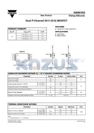 SI6981DQ datasheet - Dual P-Channel 20-V (D-S) MOSFET