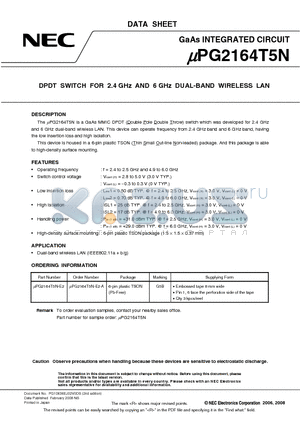 UPG2164T5N-E2 datasheet - DPDT SWITCH FOR 2.4 GHz AND 6 GHz DUAL-BAND WIRELESS LAN