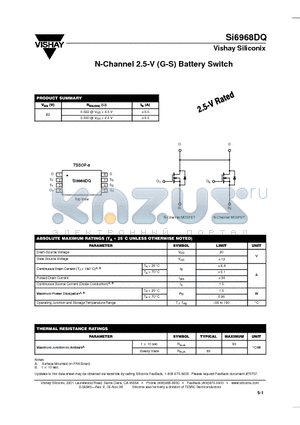 SI6968DQ datasheet - N-Channel 2.5-V (G-S) Battery Switch