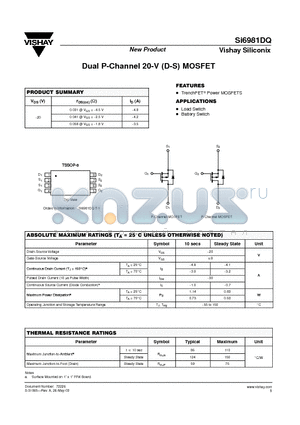 SI6981DQT-1 datasheet - Dual P-Channel 20-V (D-S) MOSFET