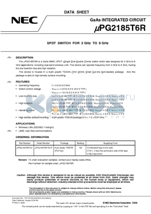 UPG2185T6R-E2 datasheet - SPDT SWITCH FOR 2 GHz TO 6 GHz