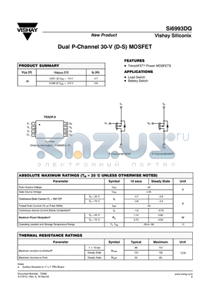 SI6993DQ datasheet - Dual P-Channel 30-V (D-S) MOSFET