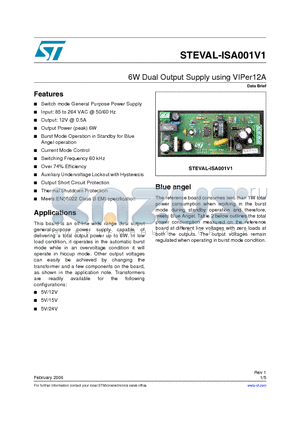 STEVAL-ISA001V1 datasheet - 6W Dual Output Supply using VIPer12A