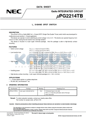 UPG2214TB_1 datasheet - L, S-BAND SPDT SWITCH