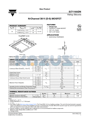 SI7114ADN datasheet - N-Channel 30-V (D-S) MOSFET