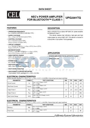 UPG2301TQ datasheet - NECs POWER AMPLIFIER FOR BLUETOOH CLASS 1