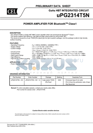 UPG2314T5N datasheet - GaAs HBT INTEGRATED CIRCUIT