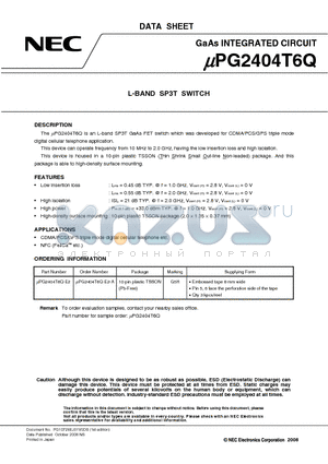 UPG2404T6Q datasheet - L-BAND SP3T SWITCH