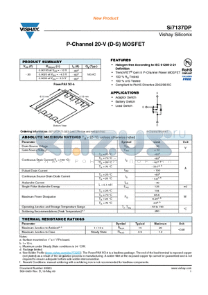 SI7137DP datasheet - P-Channel 20-V (D-S) MOSFET