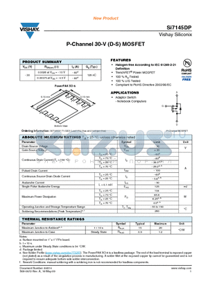 SI7145DP-T1-GE3 datasheet - P-Channel 30-V (D-S) MOSFET