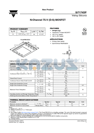 SI7174DP datasheet - N-Channel 75-V (D-S) MOSFET