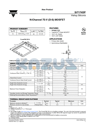 SI7174DP-T1-GE3 datasheet - N-Channel 75-V (D-S) MOSFET