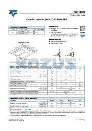 SI7212DN datasheet - Dual N-Channel 30-V (D-S) MOSFET