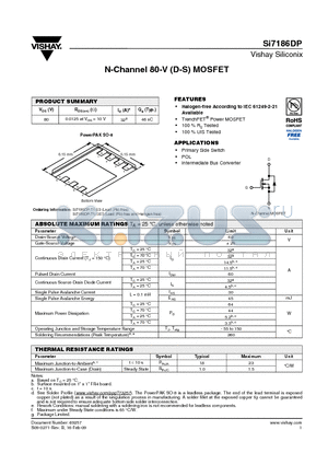 SI7186DP datasheet - N-Channel 80-V (D-S) MOSFET