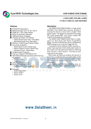 S29C51004B12P datasheet - 4 MEGABIT (524,288 x 8 BIT) 5 VOLT CMOS FLASH MEMORY