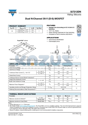 SI7212DN-T1-E3 datasheet - Dual N-Channel 30-V (D-S) MOSFET