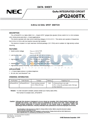 UPG2408TK-E2 datasheet - 0.05 to 3.0 GHz SPDT SWITCH