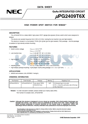 UPG2409T6X-E2-A datasheet - HIGH POWER SPDT SWITCH FOR WiMAXTM