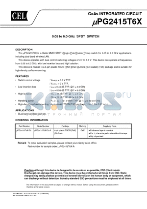 UPG2415T6X datasheet - 0.05 to 6.0 GHz SPDT SWITCH