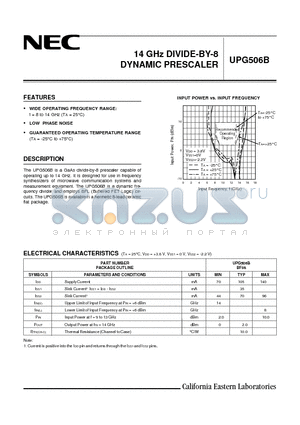 UPG506B datasheet - 14 GHz DIVIDE-BY-8 DYNAMIC PRESCALER