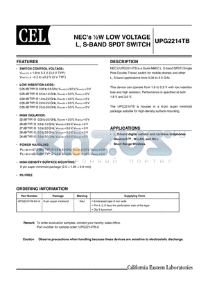 UPG2214TB datasheet - NECs mW LOW VOLTAGE L, S-BAND SPDT SWITCH