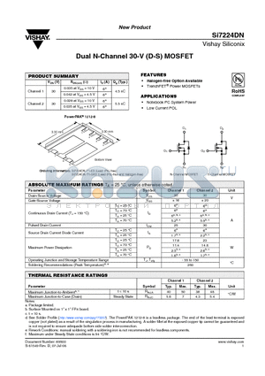 SI7224DN-T1-E3 datasheet - Dual N-Channel 30-V (D-S) MOSFET