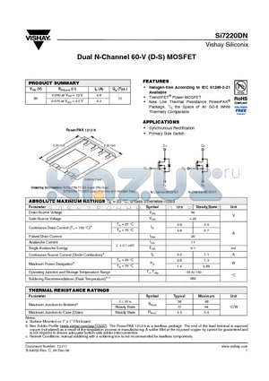 SI7220DN-T1-GE3 datasheet - Dual N-Channel 60-V (D-S) MOSFET