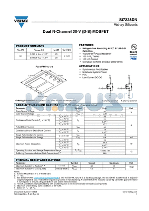 SI7228DN-T1-GE3 datasheet - Dual N-Channel 30-V (D-S) MOSFET