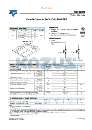 SI7232DN-T1-GE3 datasheet - Dual N-Channel 20-V (D-S) MOSFET