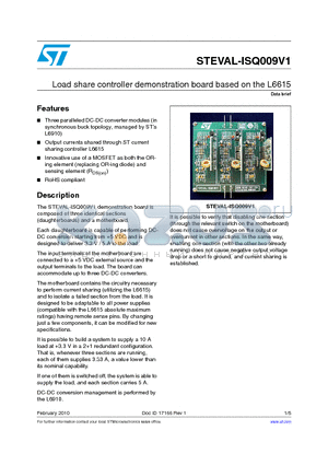 STEVAL-ISQ009V1 datasheet - Load share controller demonstration board based on the L6615