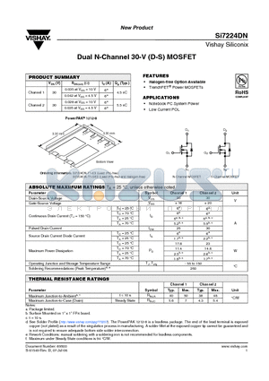 SI7224DN datasheet - Dual N-Channel 30-V (D-S) MOSFET