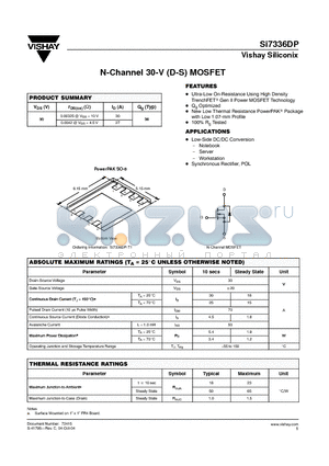 SI7336DP-T1 datasheet - N-Channel 30-V (D-S) MOSFET