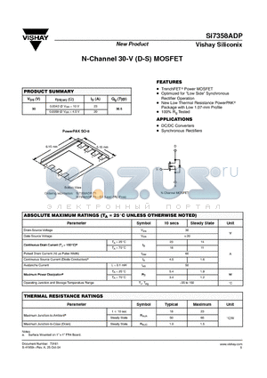 SI7358ADP datasheet - N-Channel 30-V (D-S) MOSFET