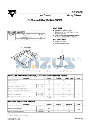 SI7358DP datasheet - N-Channel 30-V (D-S) MOSFET