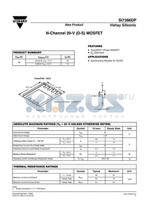 SI7366DP datasheet - N-Channel 20-V (D-S) MOSFET